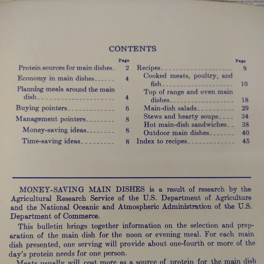 Vtg 1974 USDA Home Garden Bulletin No. 43 ~ Money Saving MAIN DISHES Cookbook‎